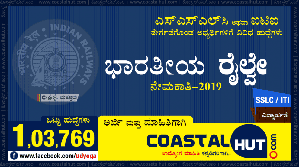 Indian Railway Recruitment 2019: Various 1 Lakh+ Jobs for SSLC / ITI candidates